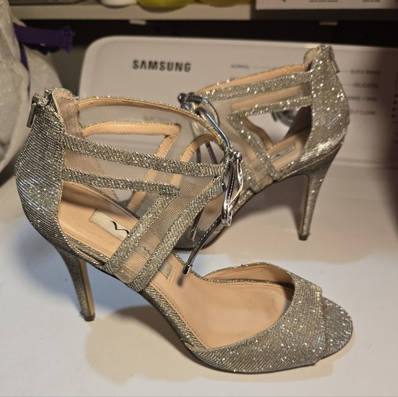 Nina's Dress Pump Women's Size 7 M Glitter Dress Heels Silver Caleya Tie Front - Picture 12 of 12